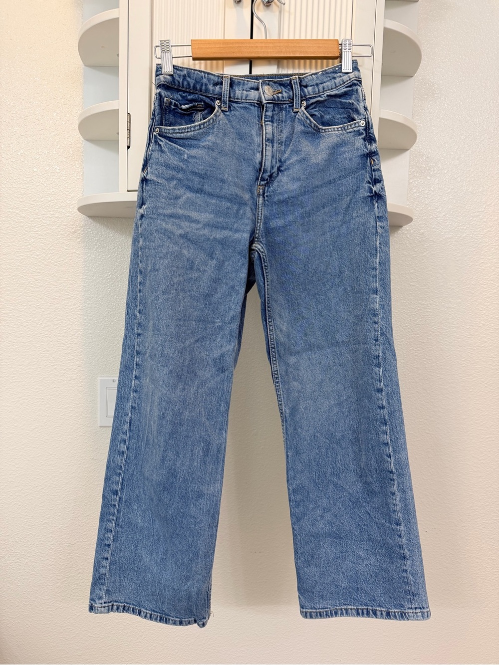 H&M Medium Blue Denim Wide Leg Jeans with Contrast Stitching Girls Size 14